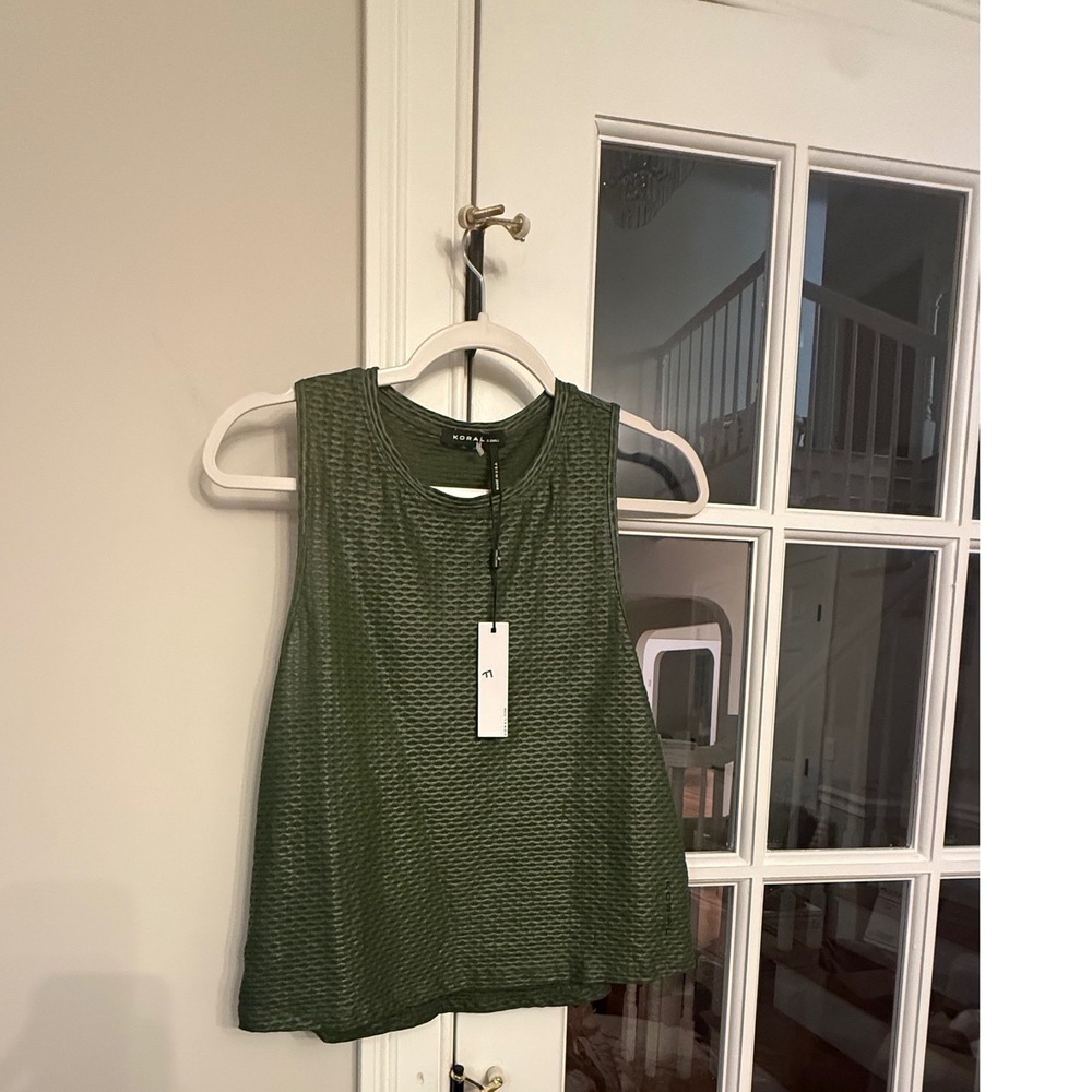 Koral Womens Forest Green Honeycomb Mesh Muscle Tank Top XS Made in USA NWT